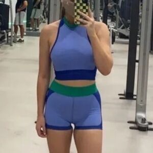 NEW🌺free people color break sleeveless high neck  short  blue & pink set